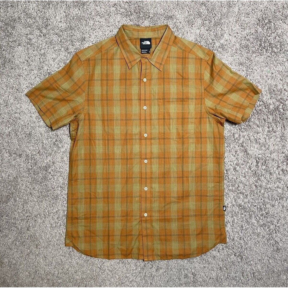 The North Face Short Sleeve Button Shirt Mens M Medium Brown Tan Plaid